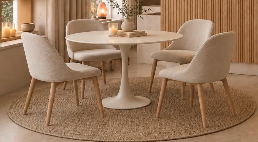 Lounge area with a round table and armchairs